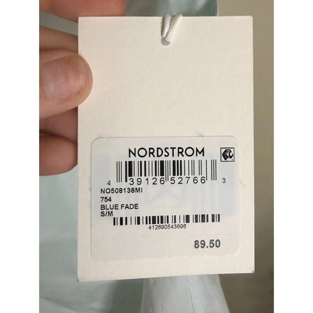 Nordstrom Blue Fade V-Neck Sleeveless Poplin Pleated Blouse NO508138MI S/M NWT